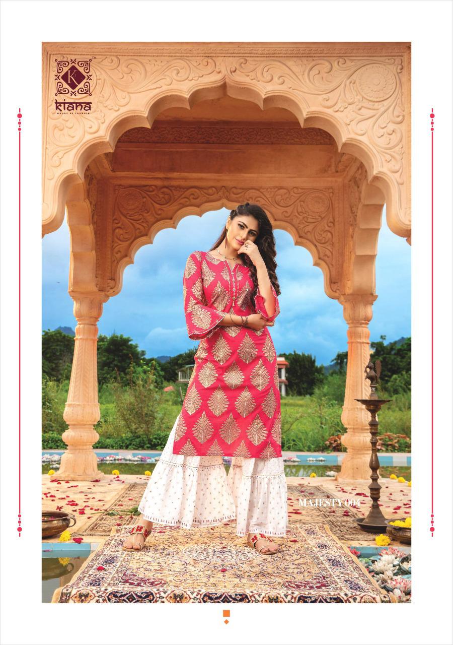 The Test of Premium Collection Kiana House of Fashion Majesty Reyon, Cotton flex, Cotton Jacquard With thread Work Designer Kurtis Collections